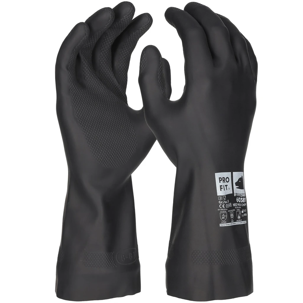 PRO FIT, neoprene / latex chemical, Black, Latex gloves
