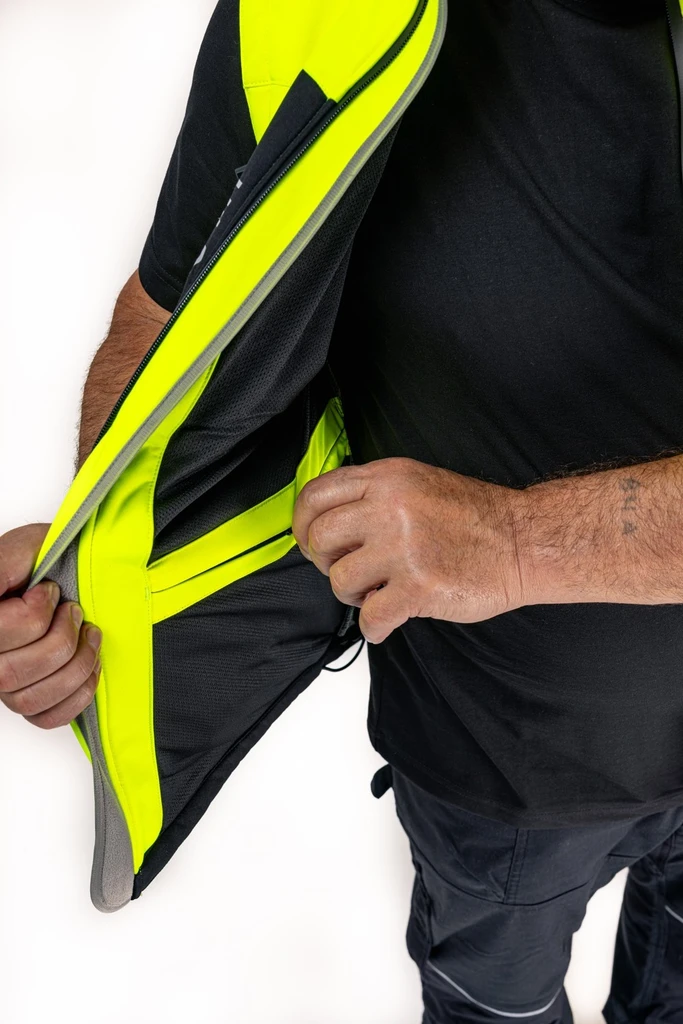 PRO FIT, Warning protection softshell jacket, Black, Neon Yellow, High-visibility protection softshell
