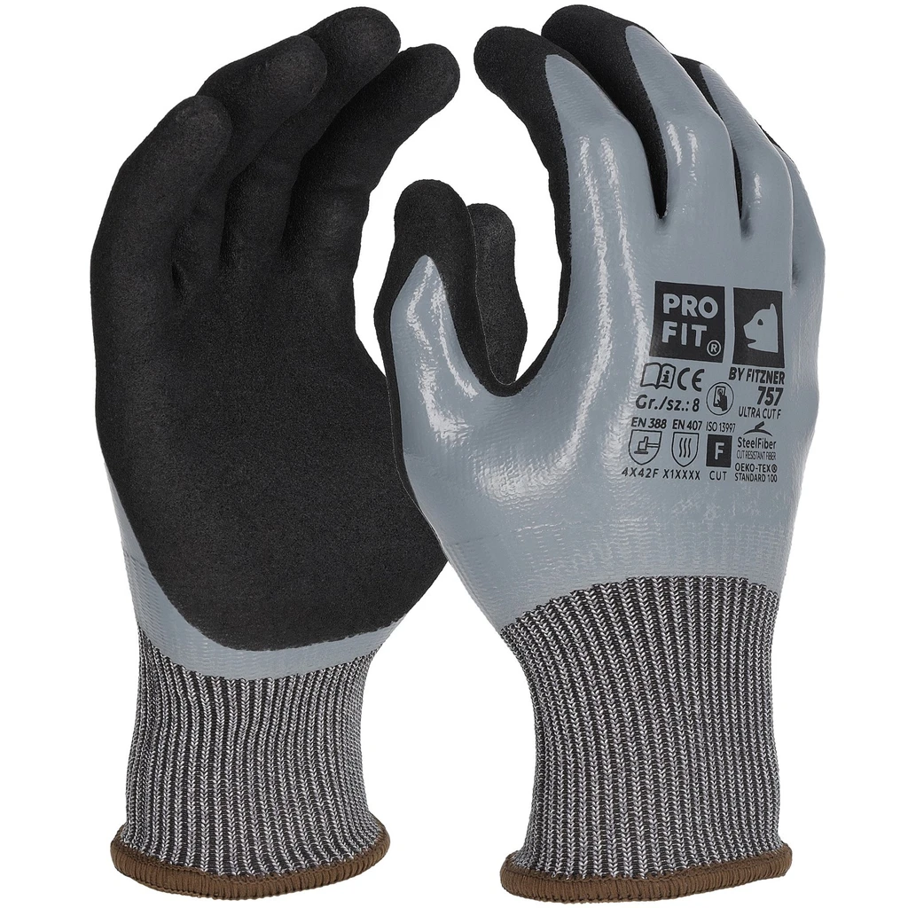nitrile cut resistance glove, "Ultra Cut F", gray/black