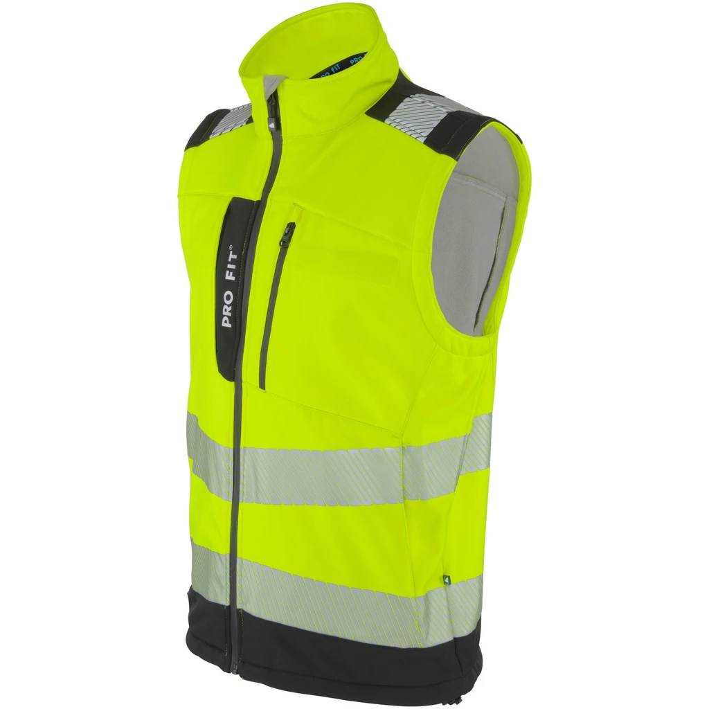 PRO FIT, Warning protection softshell vest, Black, Neon Yellow, High-visibility protection softshell