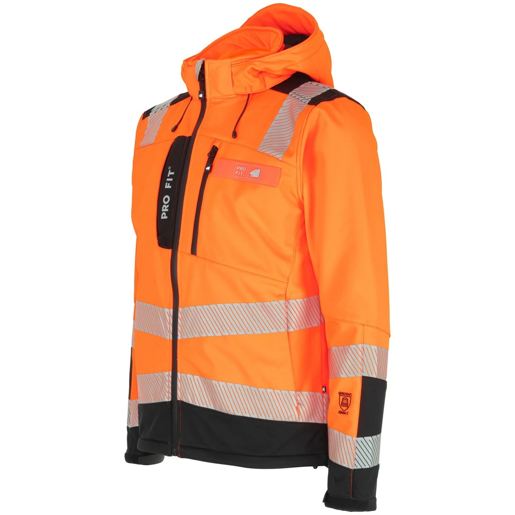 PRO FIT, Warning protection softshell jacket, Black, Neon Orange, High-visibility protection softshell
