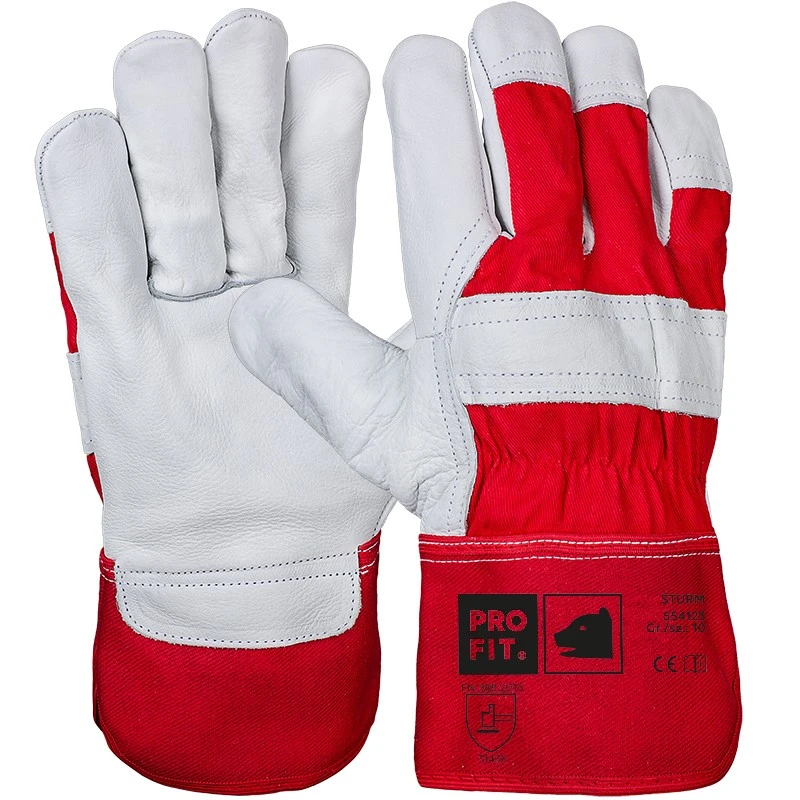 PRO FIT, cow full leather glove, Natural, Red, Leather gloves