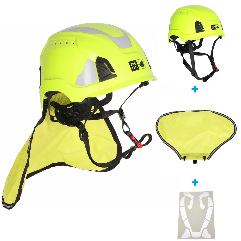 Set III Schutzhelm mit Nackenschützer und Reflexstreifen