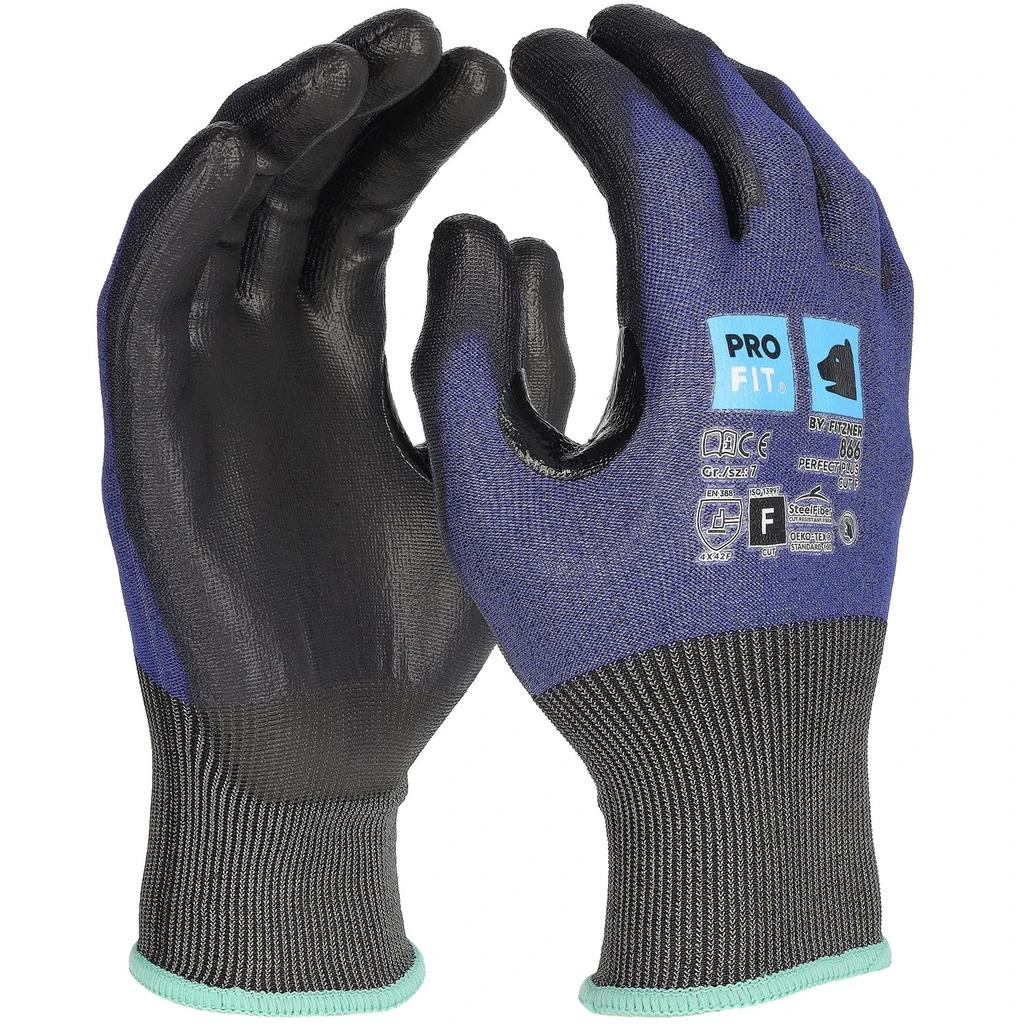PRO FIT, nitrile cut resistance glove, Black, Blue, Cut protection PU gloves