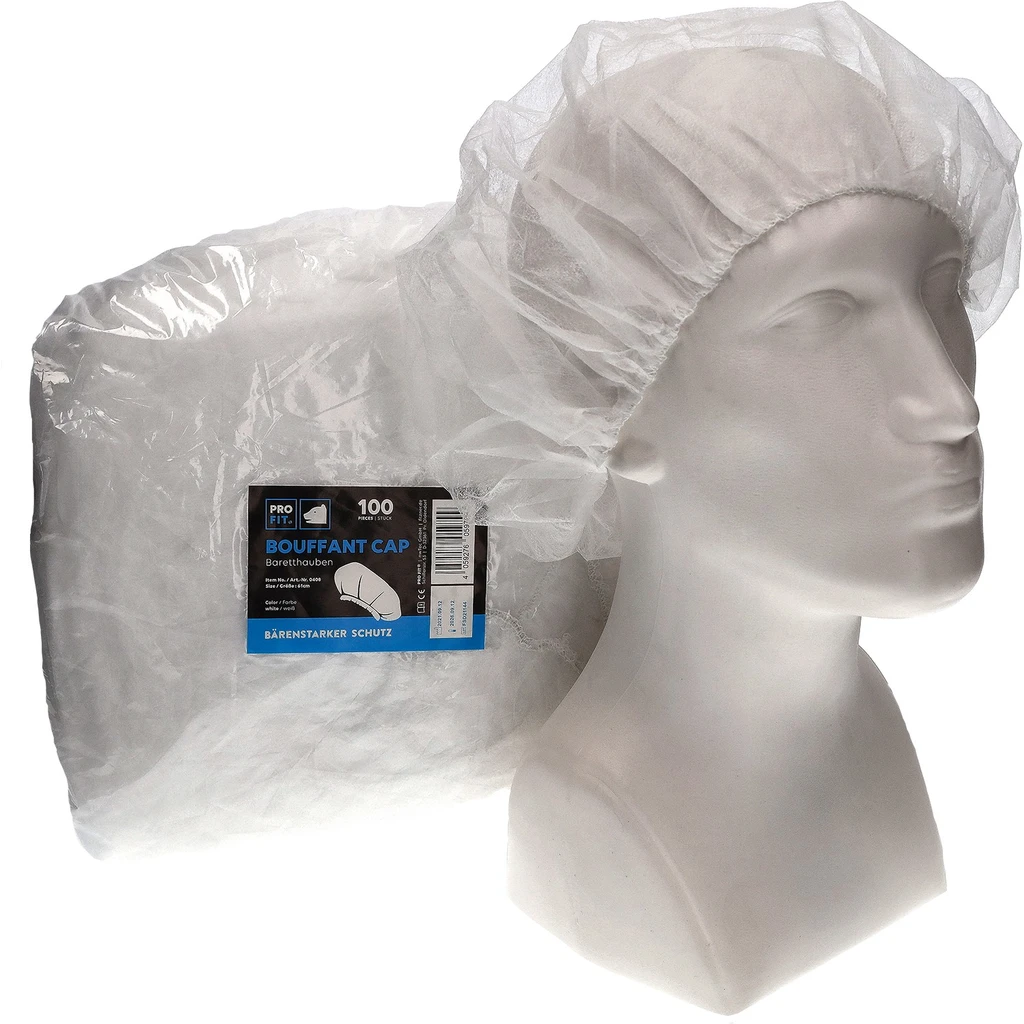 PRO FIT, peaked bouffant cap white, Disposable clothing