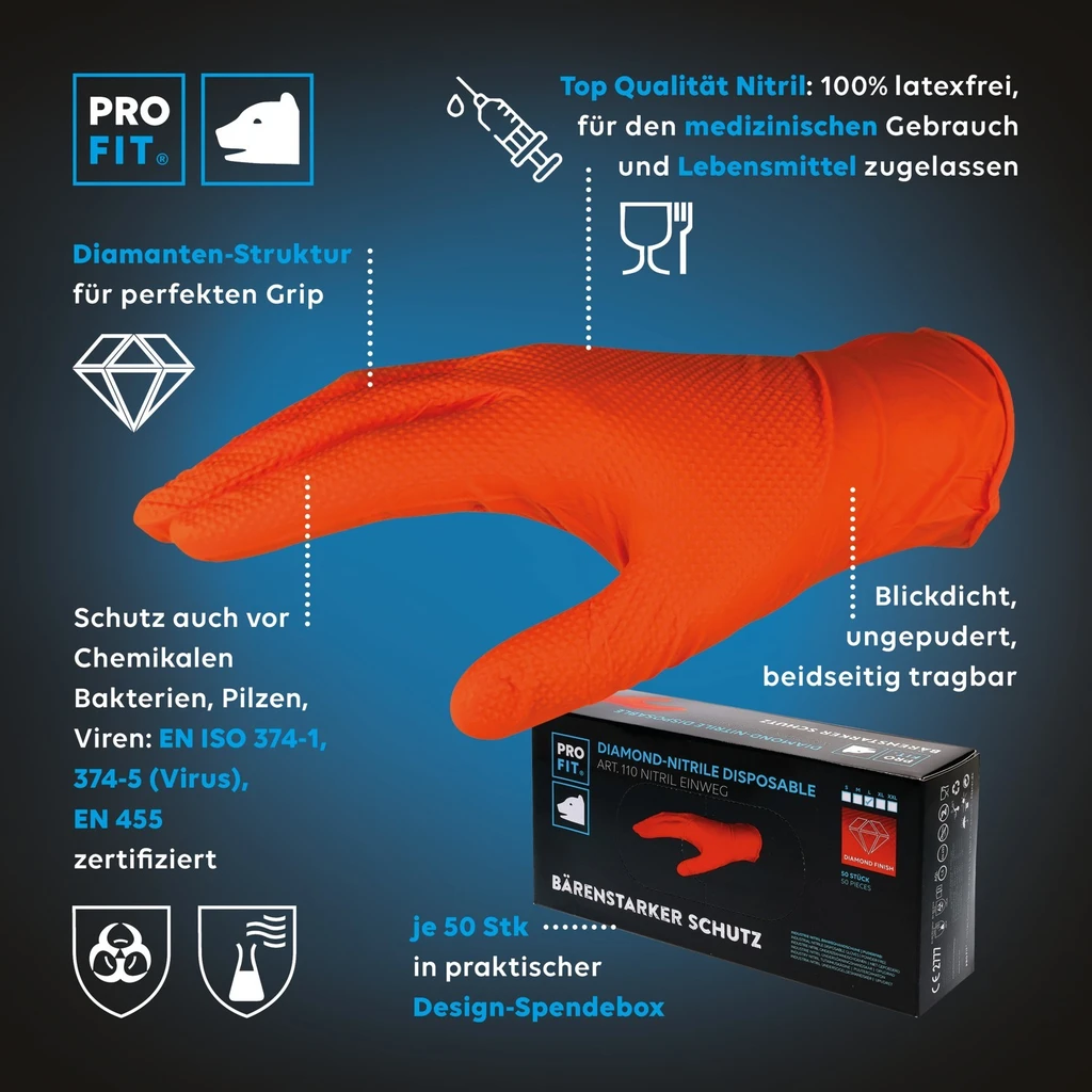 PRO FIT, nitrile disposable glove, Orange, Disposable gloves