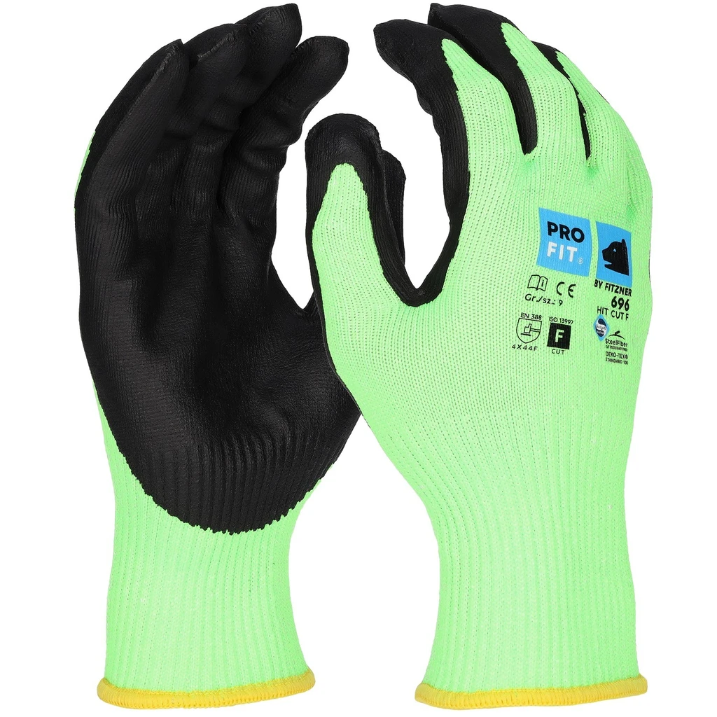 PRO FIT, nitrile cut resistance glove, Black, Neon Green, Cut protection nitrile