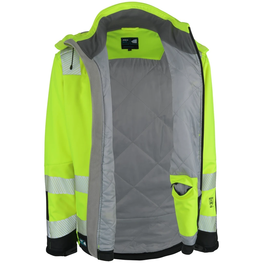 PRO FIT, Winter Warnschutz-Softshelljacke, Schwarz, Neon Gelb, Warnschutz Softshell