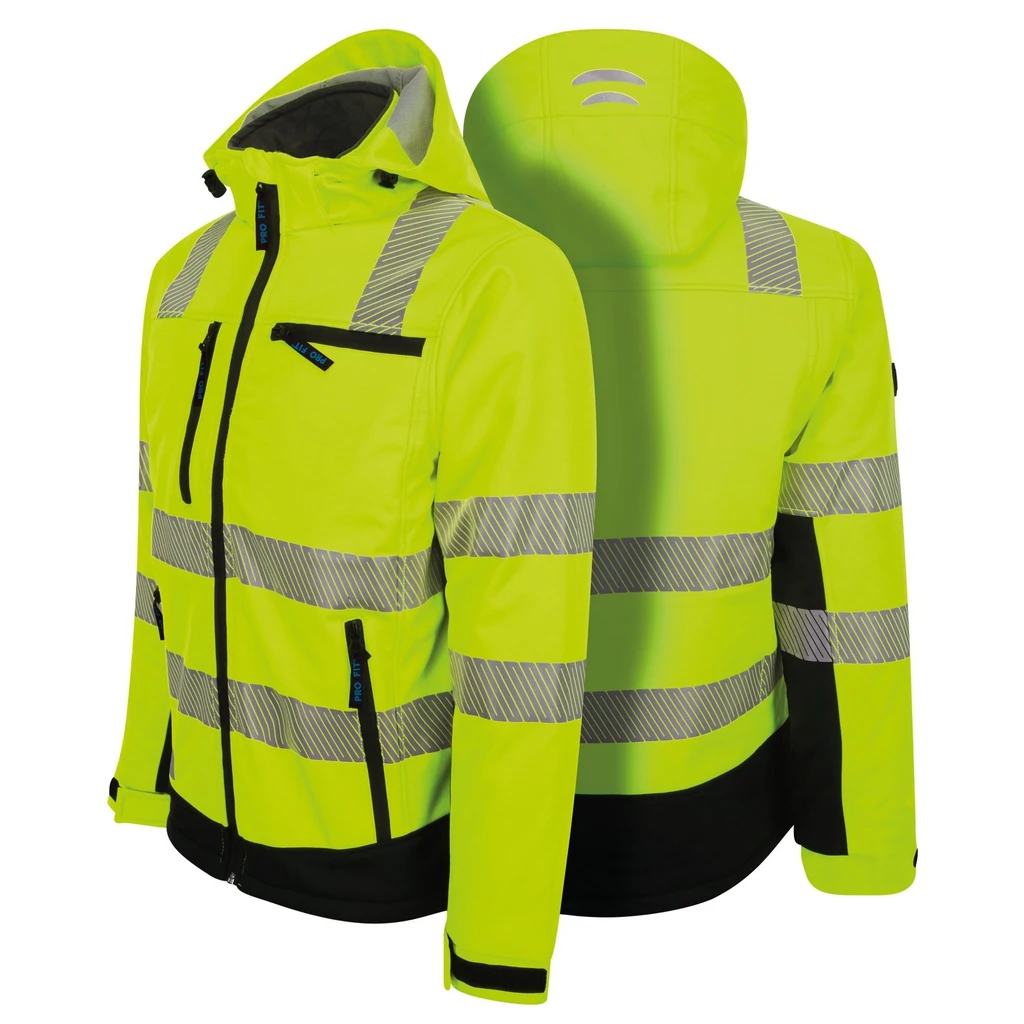 PRO FIT, winter warning protection softshell, Black, Neon Yellow, High-visibility protection softshell