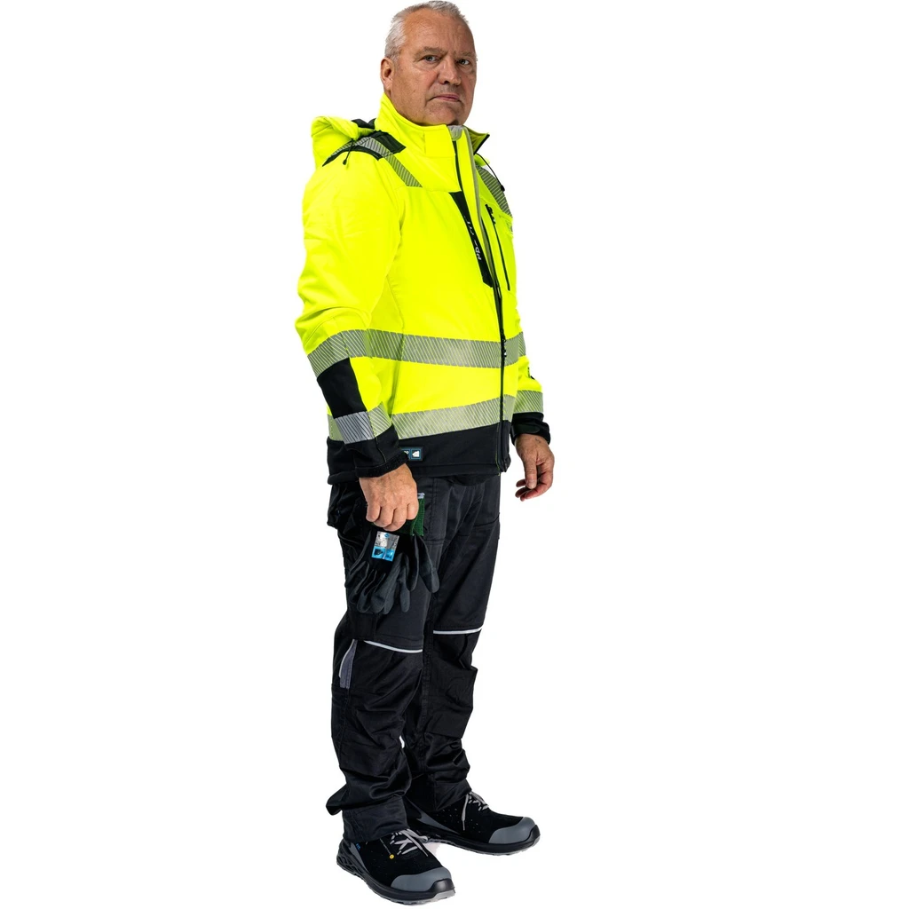 PRO FIT, Warning protection softshell jacket, Black, Neon Yellow, High-visibility protection softshell