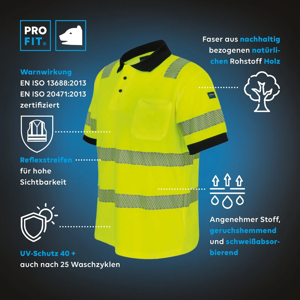 PRO FIT, High Visibility Poloshirt, Neon Yellow, High-visibility clothing