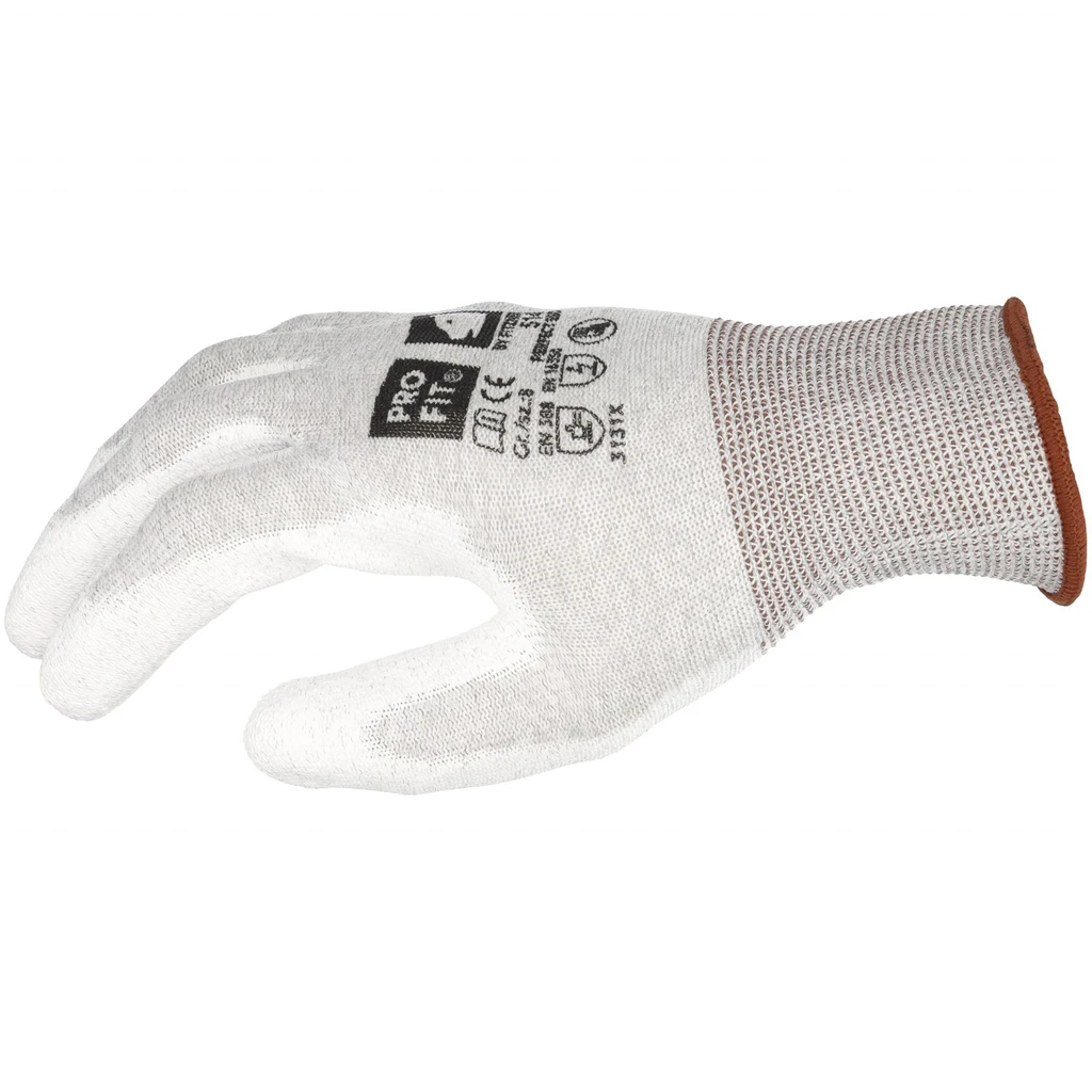 PRO FIT, ESD PU fine knitting, White, Natural, ESD Gloves