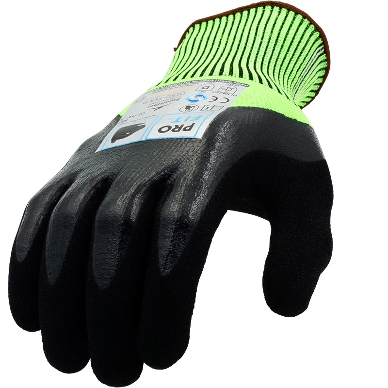 PRO FIT, nitrile cut resistance glove, Black, Neon Green, Cut protection nitrile