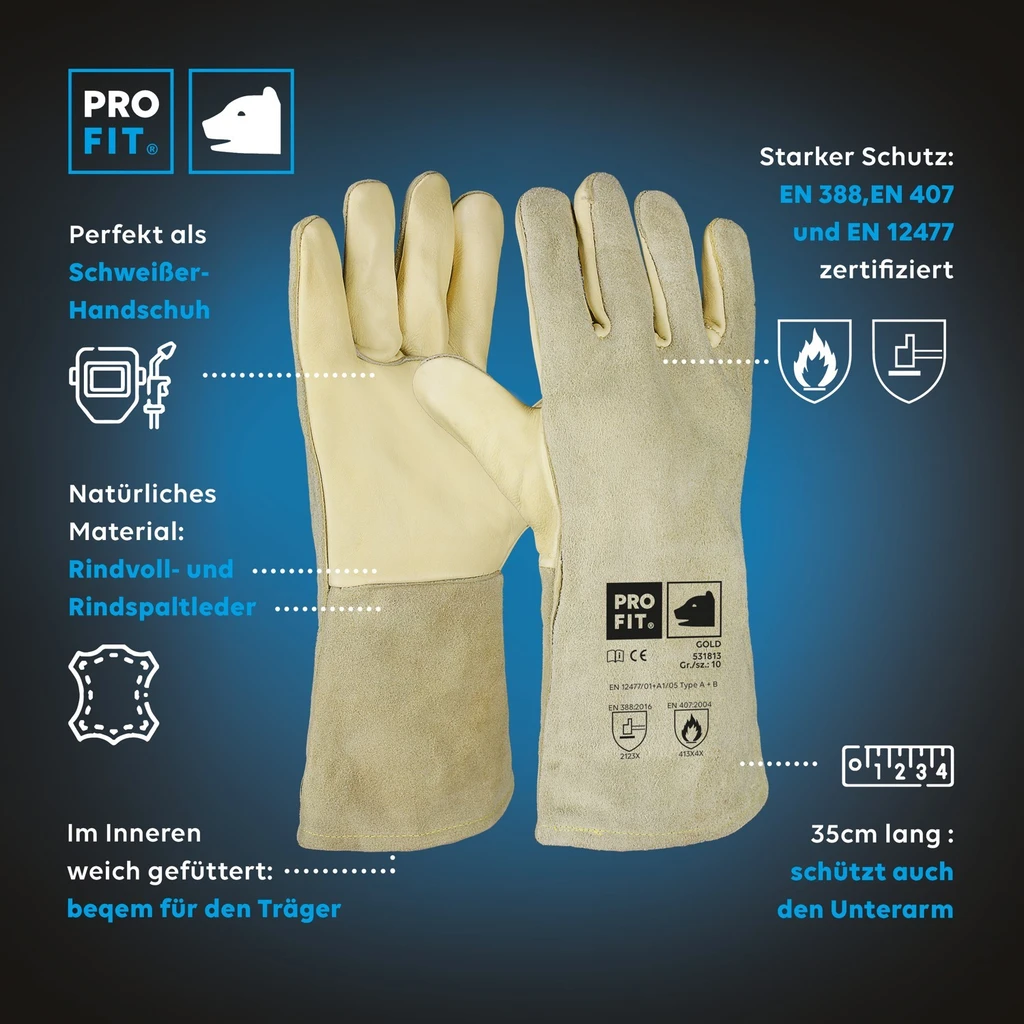PRO FIT, combined cow leather welder`s, Light yellow, Welders