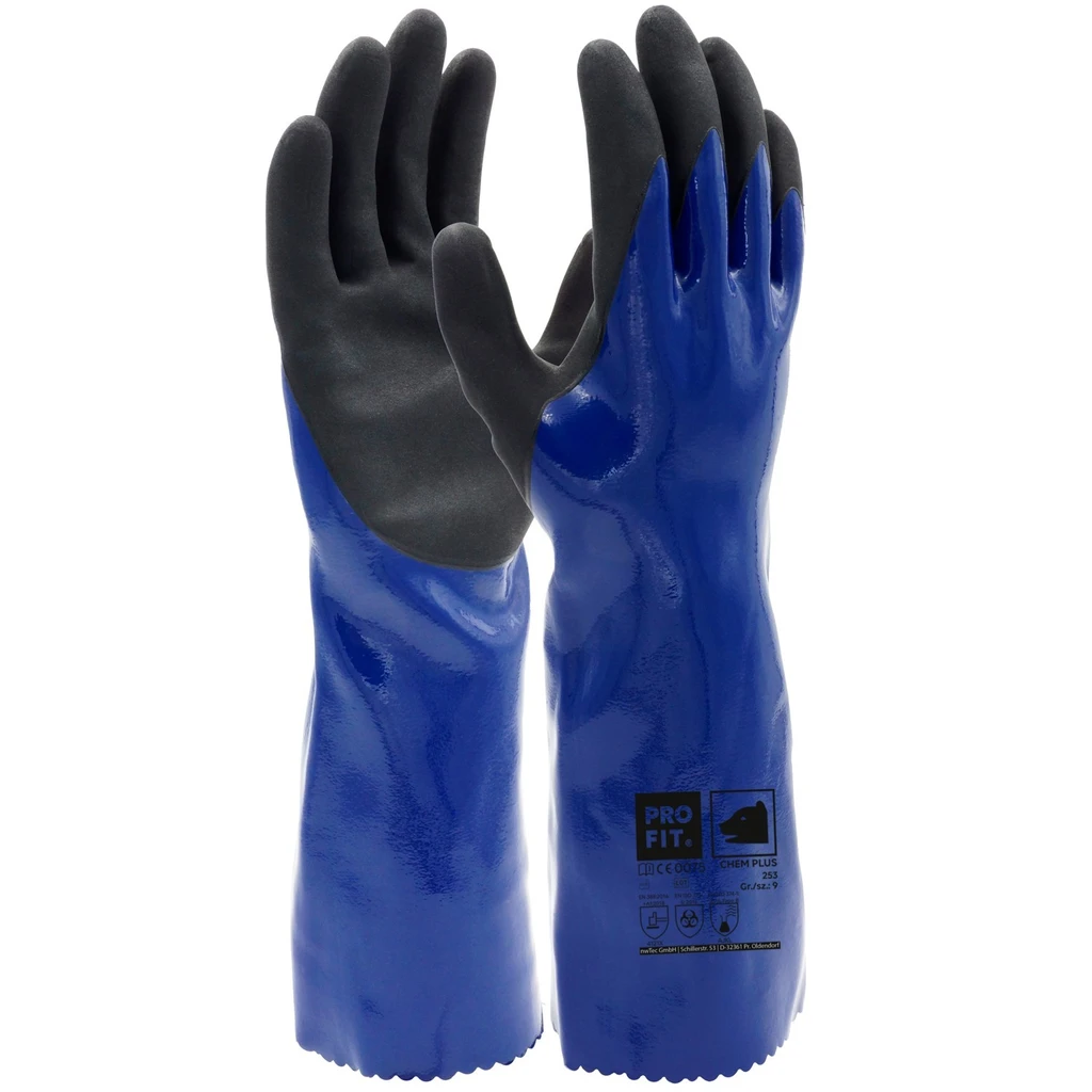 PRO FIT, Nitril Chemikalienschutzhandschuhe, Schwarz, Blau, Chemikalien-Handschuhe