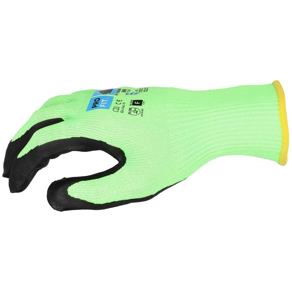 PRO FIT, nitrile cut resistance glove, Black, Neon Green, Cut protection nitrile