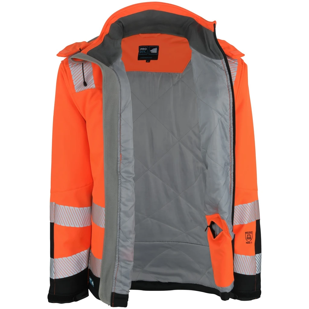 PRO FIT, winter warning protection softshell, Black, Neon Orange, High-visibility protection softshell