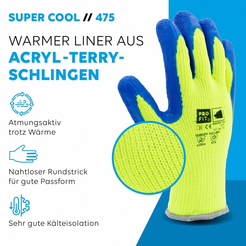 PRO FIT, winter latex glove, Blue, Neon Yellow, Winter gloves