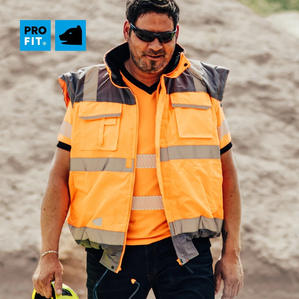 PRO FIT, Warning protection pilot’s jacket, Grey, Neon Orange, High-visibility clothing