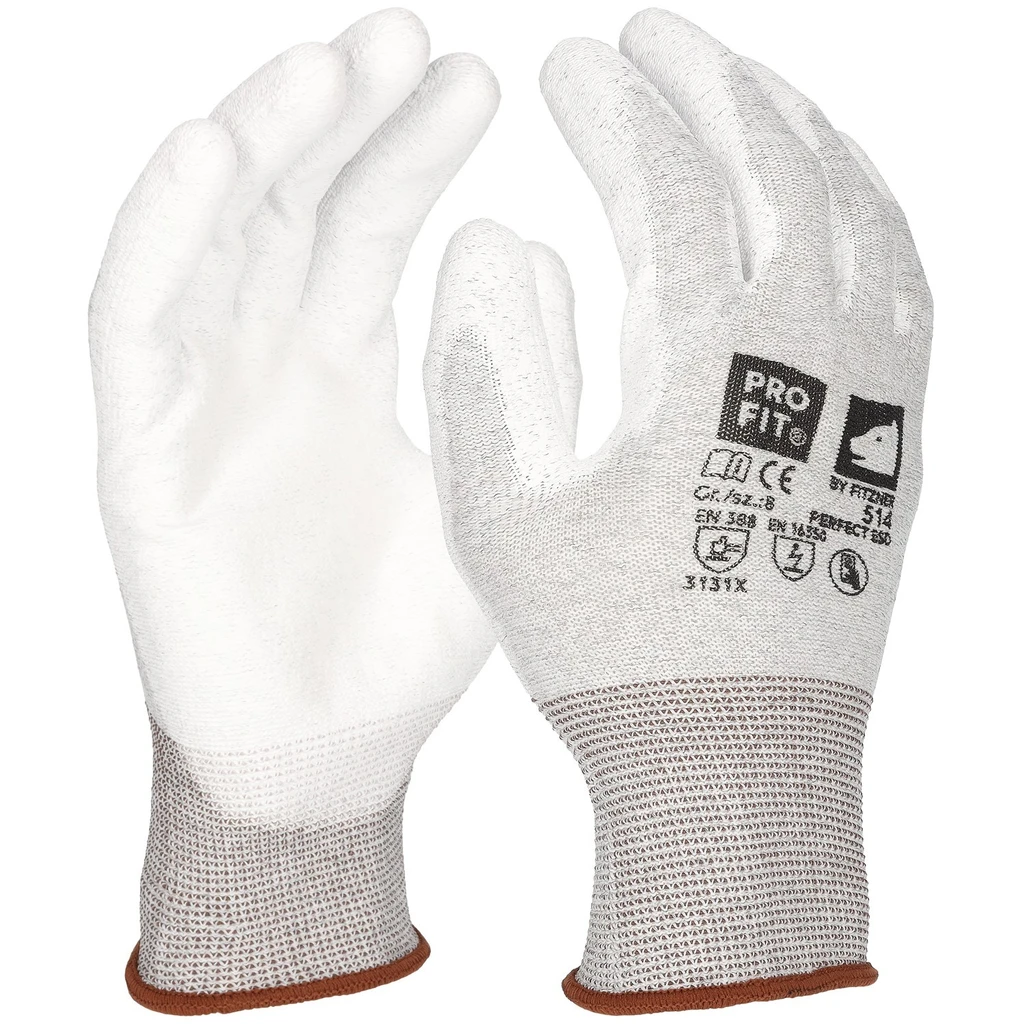 PRO FIT, ESD PU fine knitting, White, Natural, ESD Gloves