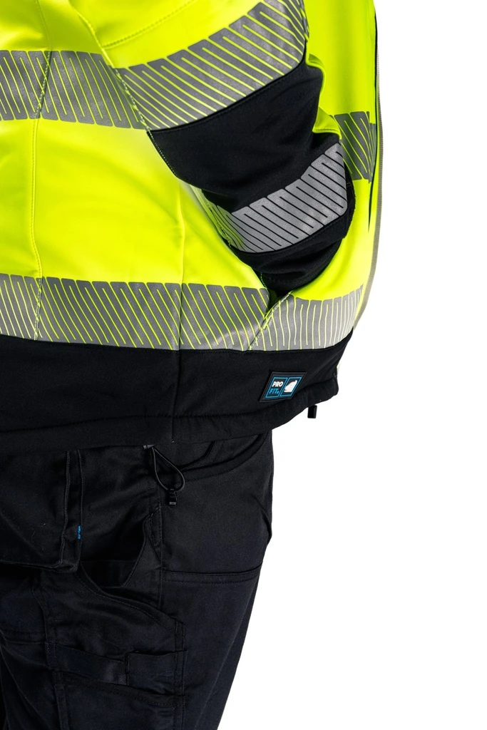 PRO FIT, Warning protection softshell jacket, Black, Neon Yellow, High-visibility protection softshell