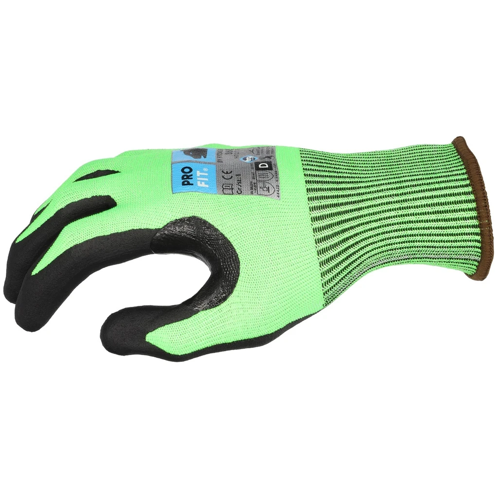 PRO FIT, nitrile cut resistance glove, Black, Neon Green, Cut protection nitrile
