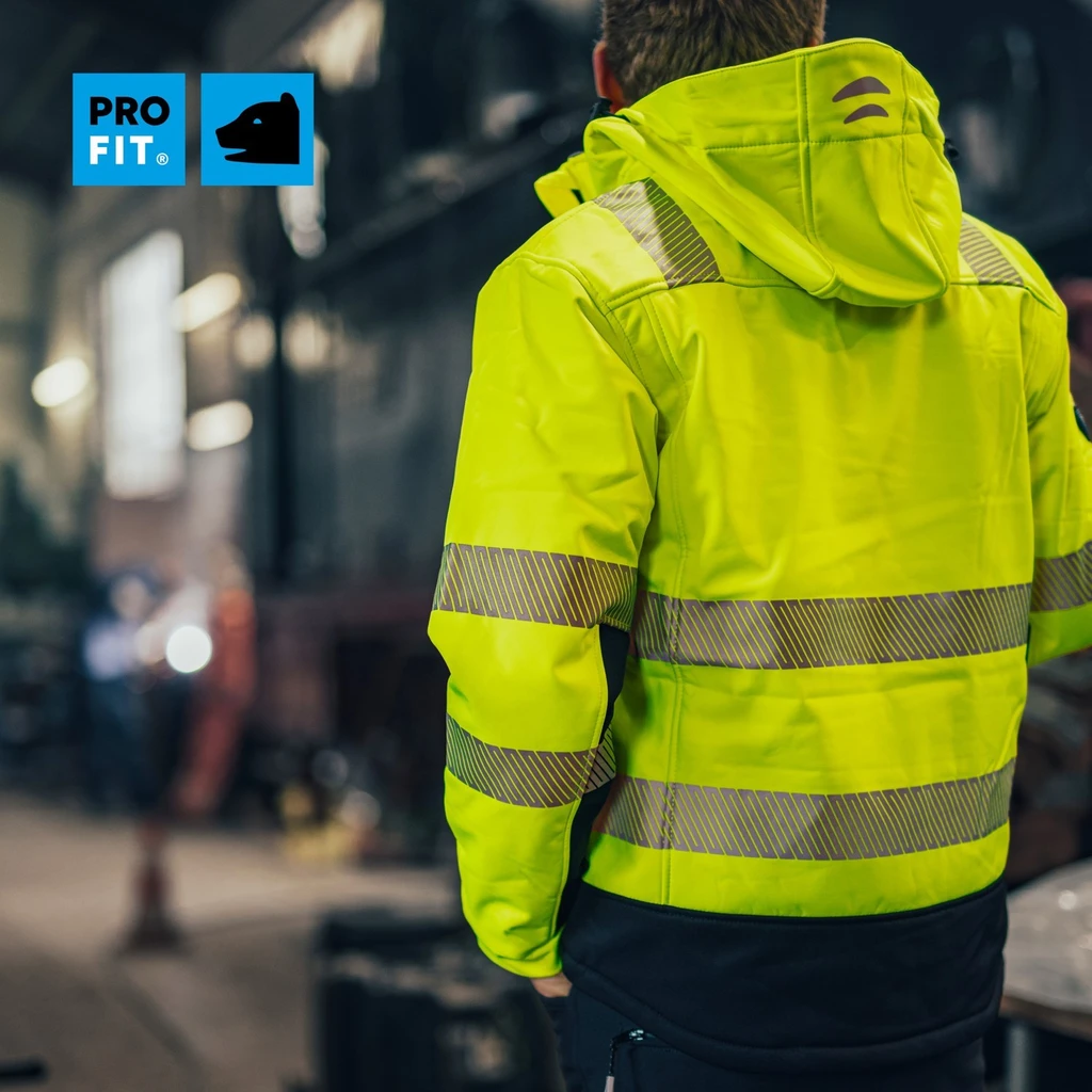 PRO FIT, winter warning protection softshell, Black, Neon Yellow, High-visibility protection softshell
