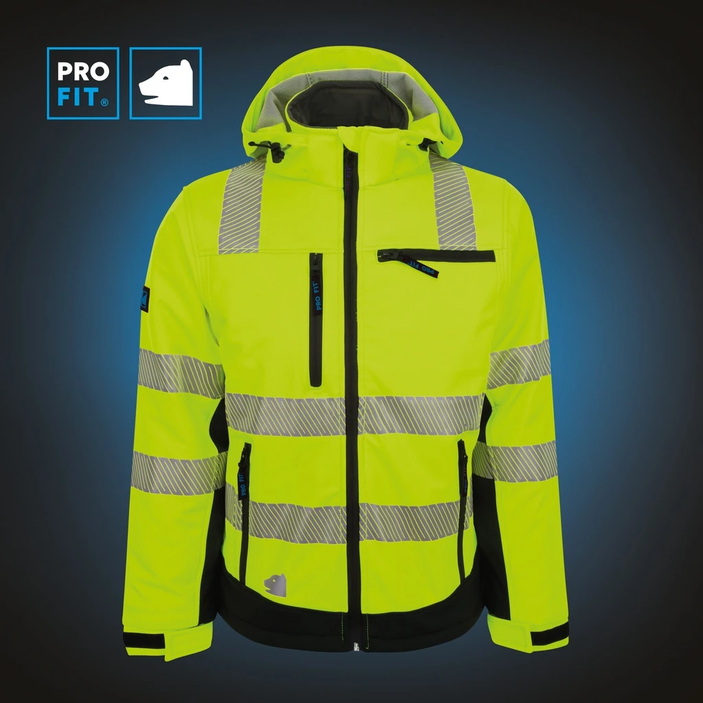 PRO FIT, winter warning protection softshell, Black, Neon Yellow, High-visibility protection softshell