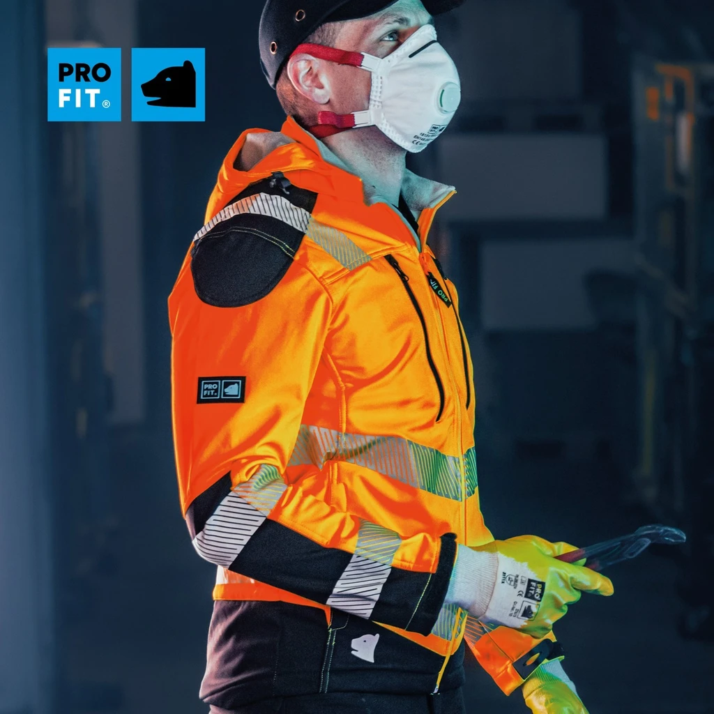 PRO FIT, Warning protection softshell jacket, Black, Neon Orange, High-visibility protection softshell