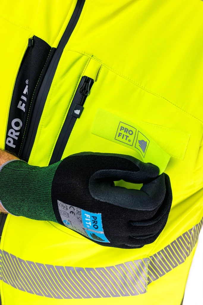 PRO FIT, Warnschutz Softshellweste, Schwarz, Neon Gelb, Warnschutz Softshell