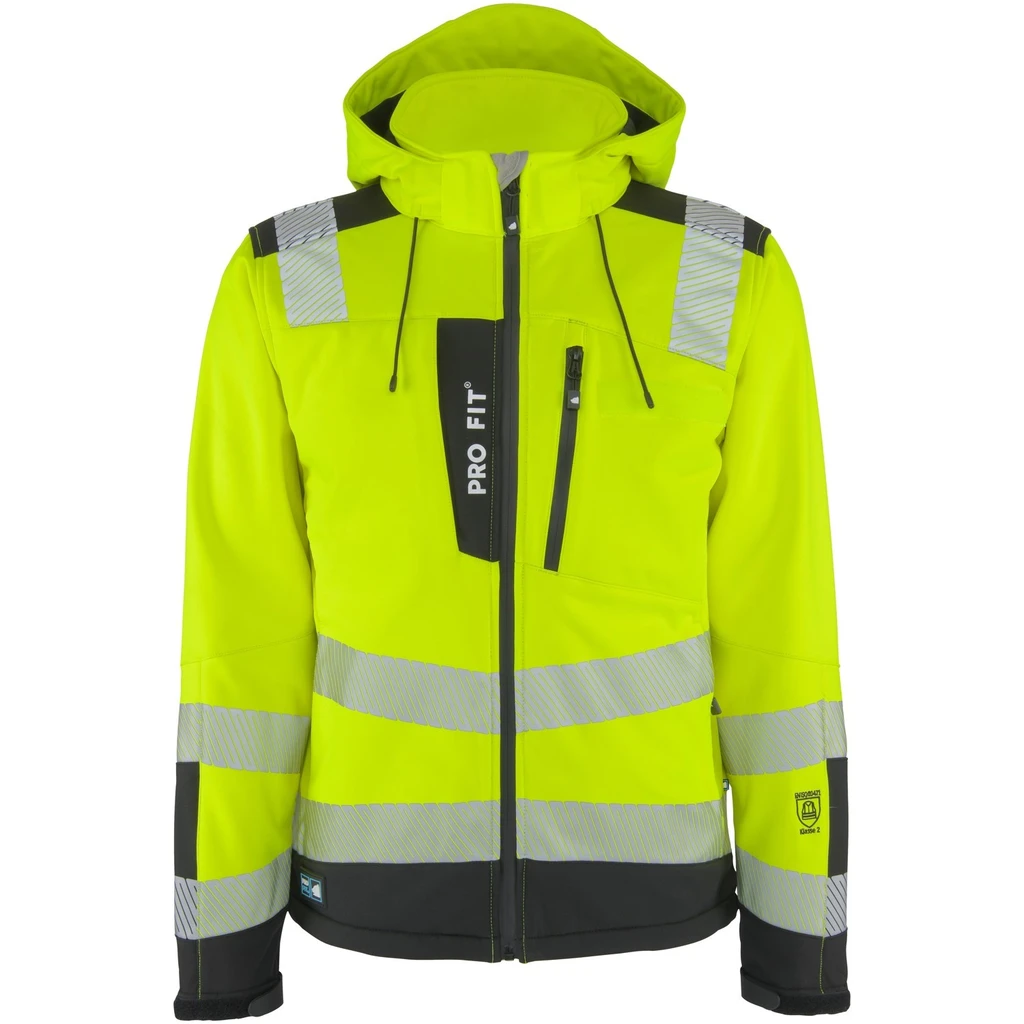 PRO FIT, Warnschutz Softshelljacke, Schwarz, Neon Gelb, Warnschutz Softshell