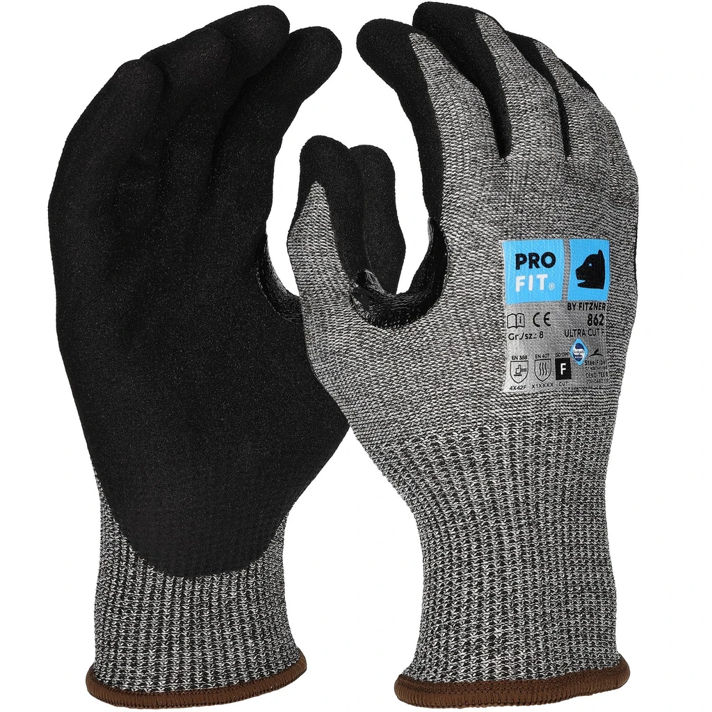PRO FIT, nitrile cut resistance glove, Black, Grey, Cut protection nitrile