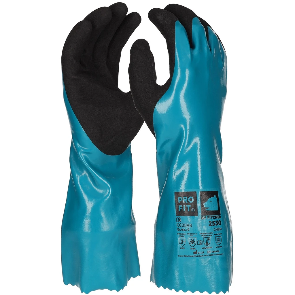 PRO FIT, Nitril Chemikalienschutzhandschuhe, Türkis, Schwarz, Chemikalien-Handschuhe