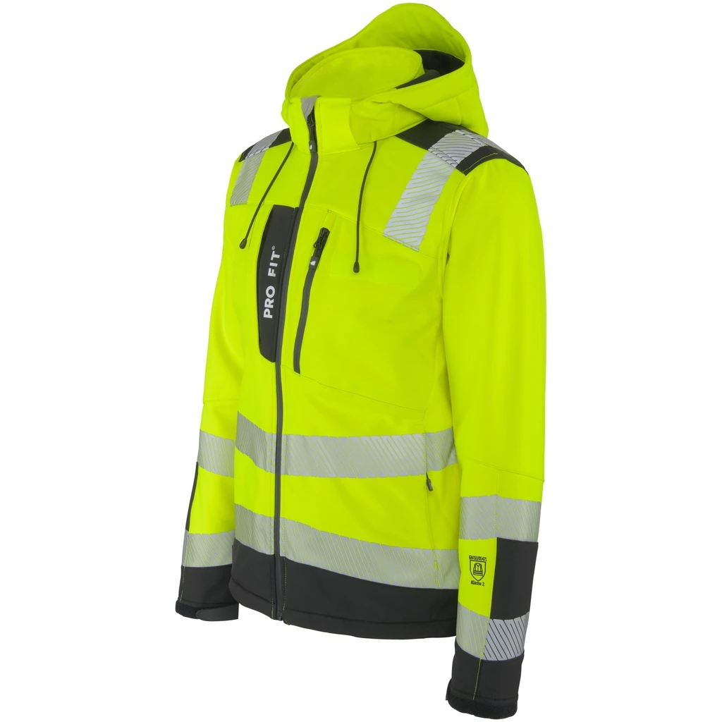 PRO FIT, Warning protection softshell jacket, Black, Neon Yellow, High-visibility protection softshell