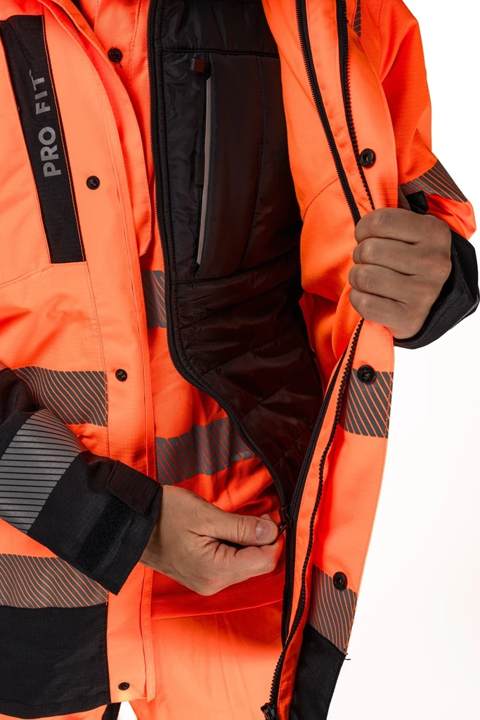 PRO FIT, High visibilty parka, Neon Orange, High-visibility clothing