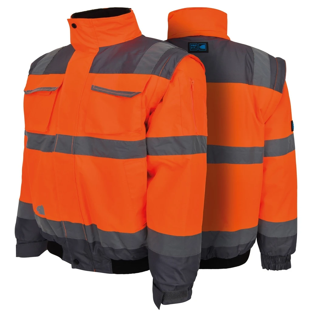 PRO FIT, Warning protection pilot’s jacket, Grey, Neon Orange, High-visibility clothing