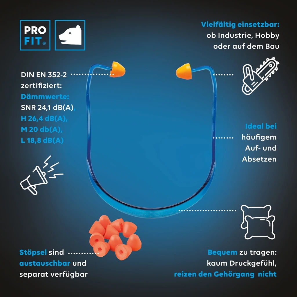PRO FIT, banded earplug Proflex 24, Orange, Blue, Earplugs