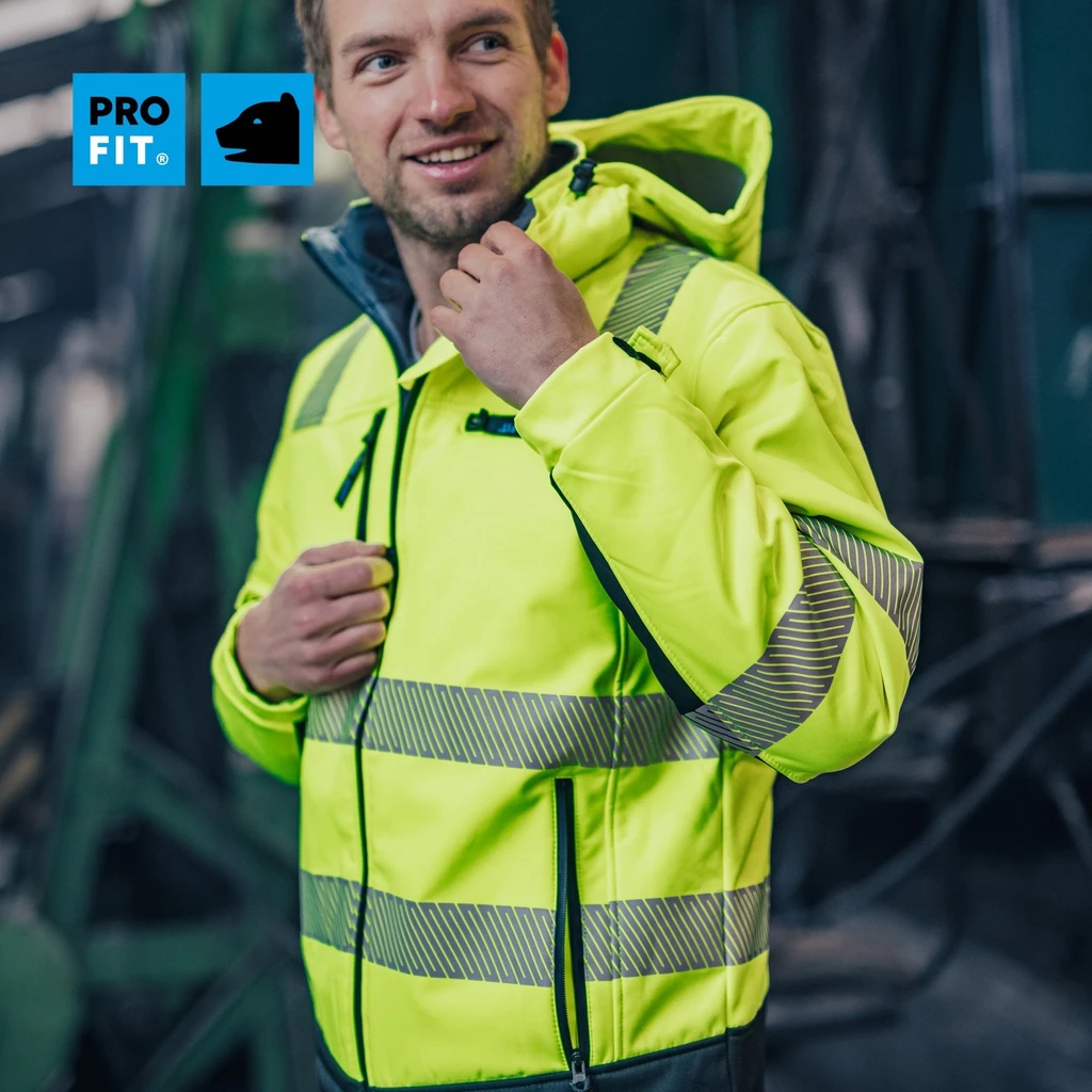 PRO FIT, winter warning protection softshell, Black, Neon Yellow, High-visibility protection softshell