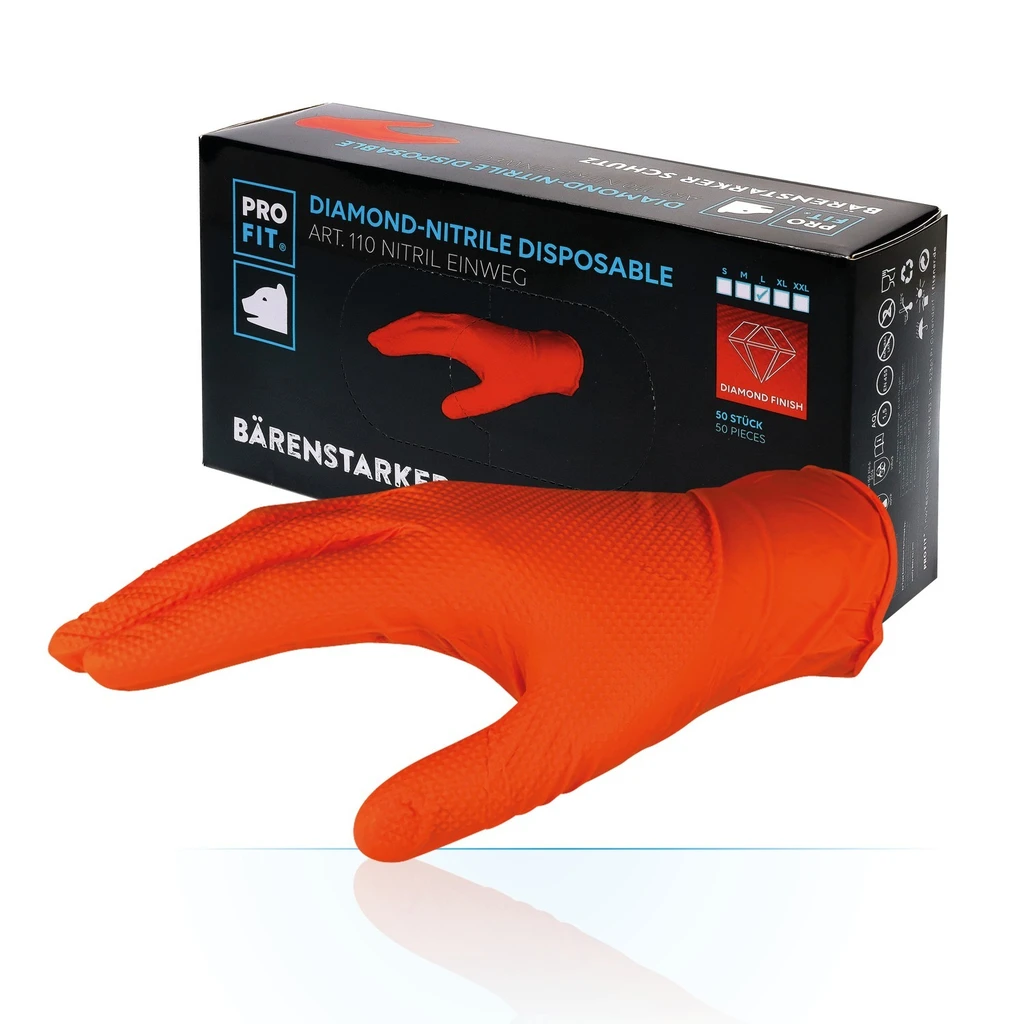 PRO FIT, nitrile disposable glove, Orange, Disposable gloves