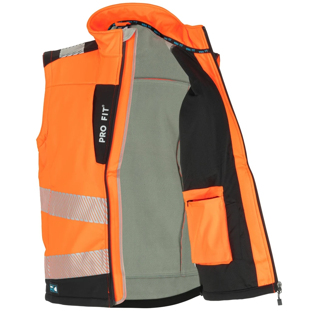 PRO FIT, Warning protection softshell vest, Black, Neon Orange, High-visibility protection softshell