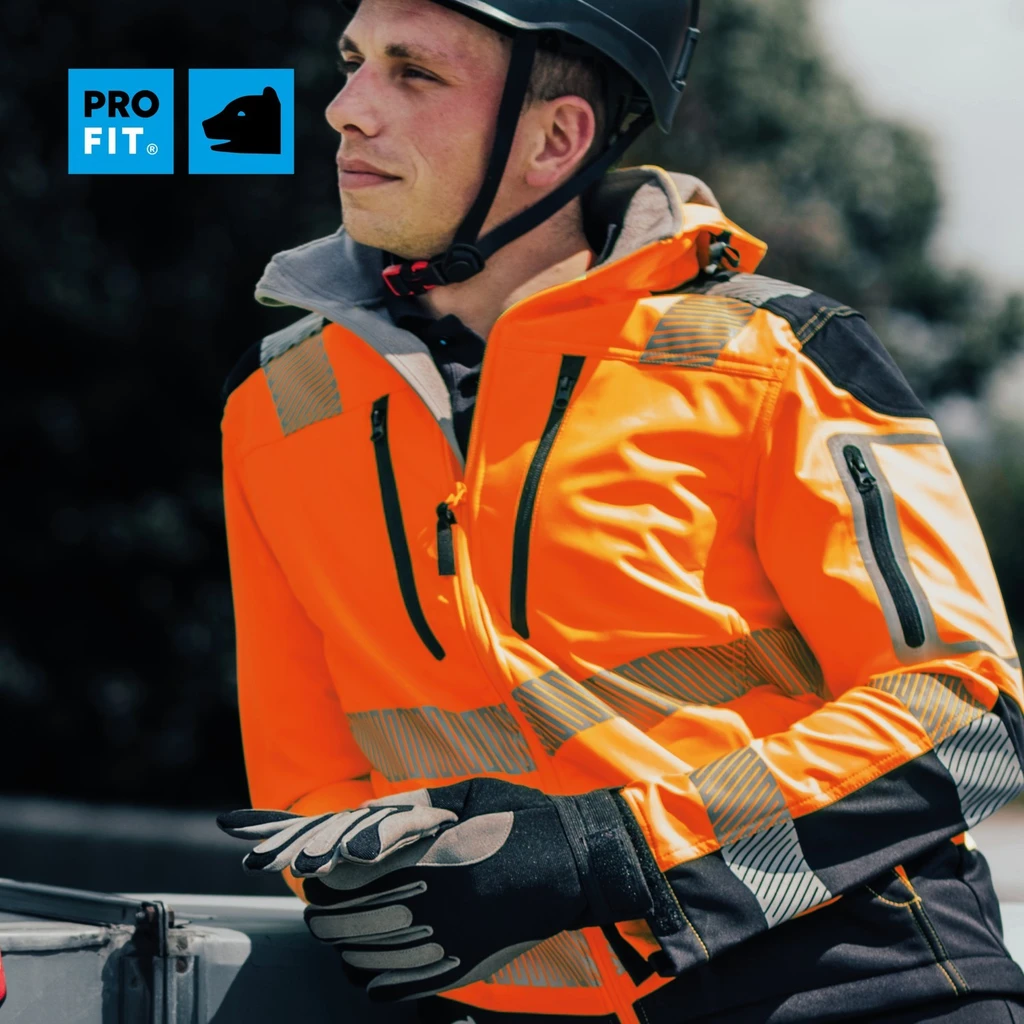 PRO FIT, Warning protection softshell jacket, Black, Neon Orange, High-visibility protection softshell
