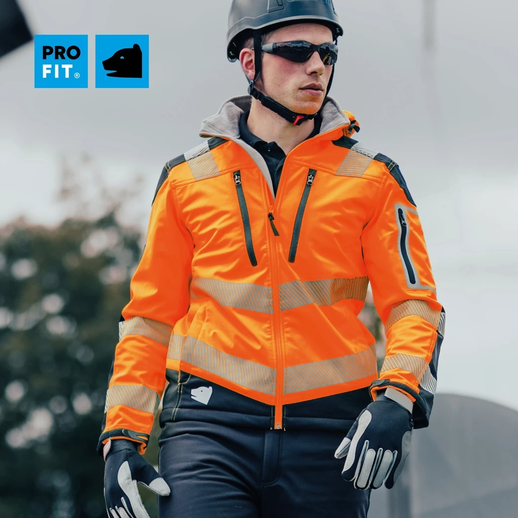 PRO FIT, Warning protection softshell jacket, Black, Neon Orange, High-visibility protection softshell