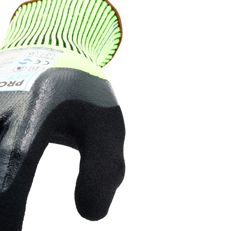 PRO FIT, nitrile cut resistance glove, Black, Neon Green, Cut protection nitrile
