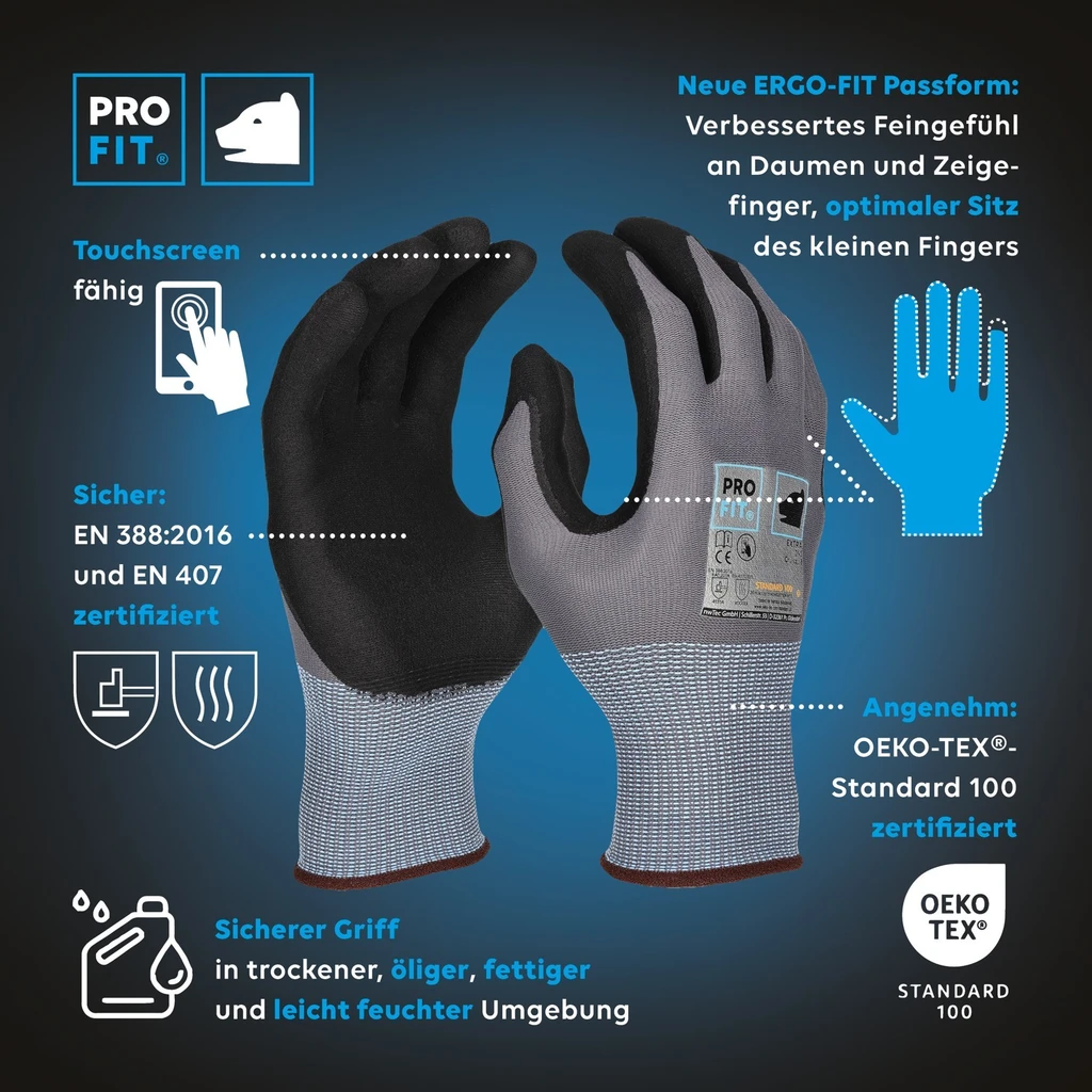 PRO FIT, nitrile foam fine knit, Grey, Nitrile foam gloves