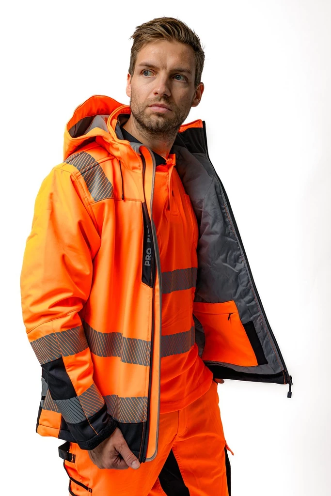 PRO FIT, Winter Warnschutz-Softshelljacke, Schwarz, Neon Orange, Warnschutz Softshell