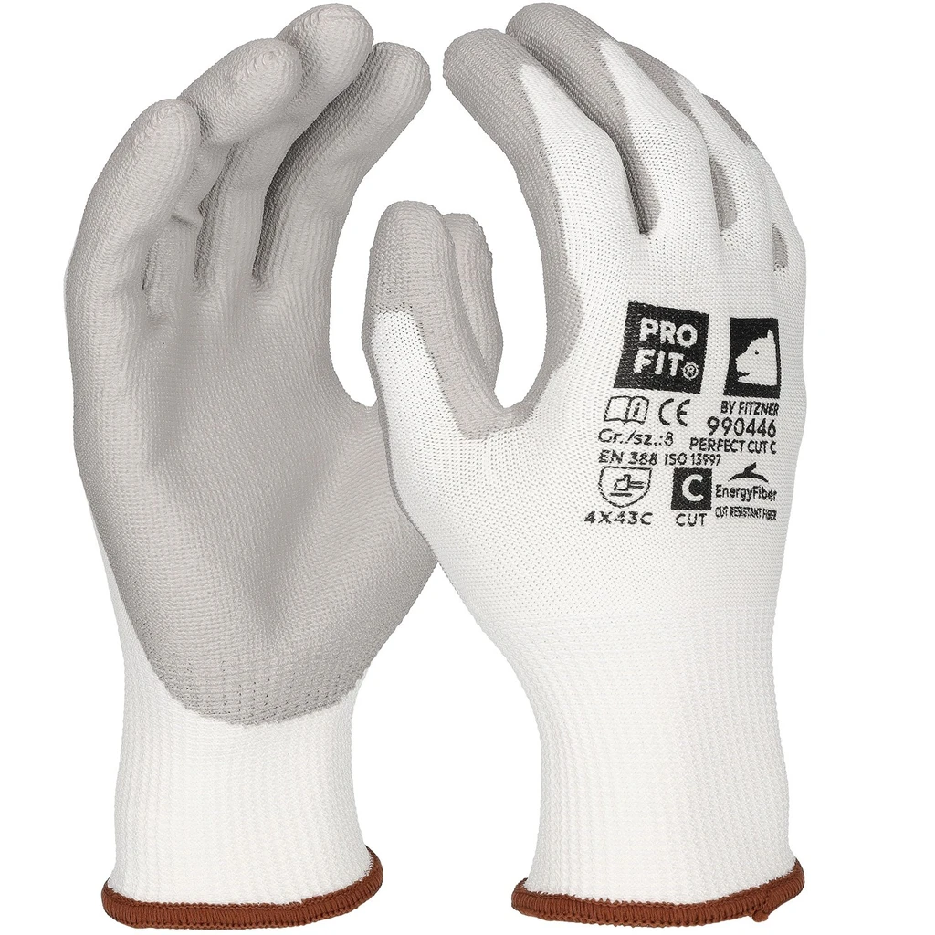 PRO FIT, PU cut resistance glove, Grey, White, Cut protection PU gloves