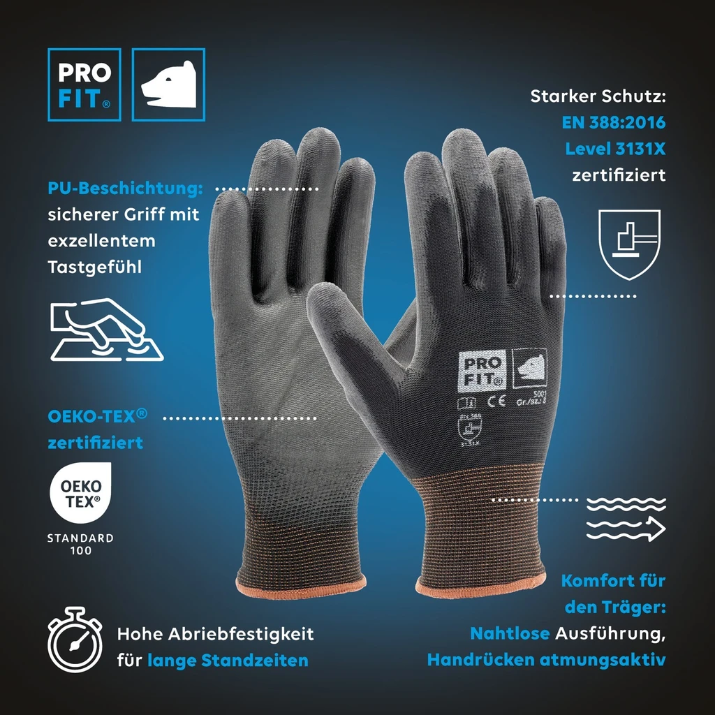PRO FIT, PU fine knitting glove, Black, PU gloves