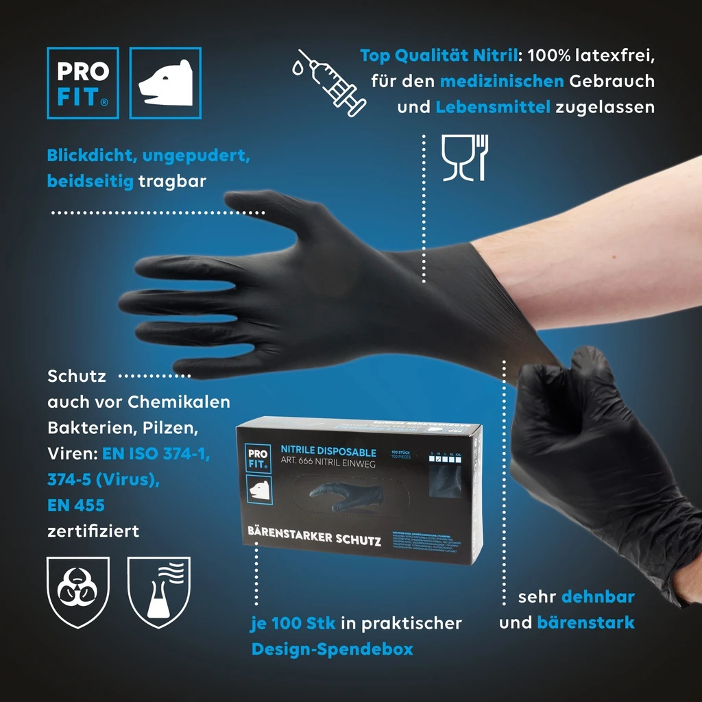 PRO FIT, nitrile disposable glove, Black, Disposable gloves