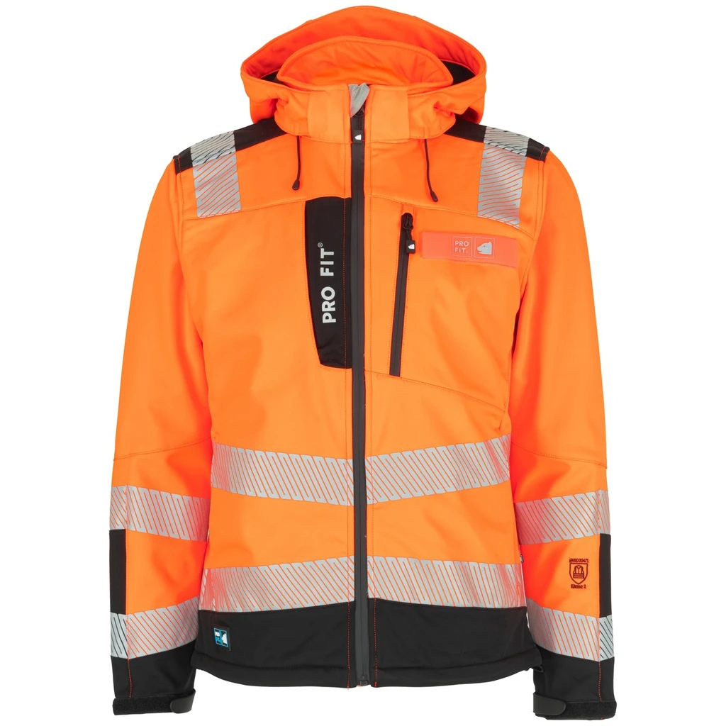 PRO FIT, Warning protection softshell jacket, Black, Neon Orange, High-visibility protection softshell