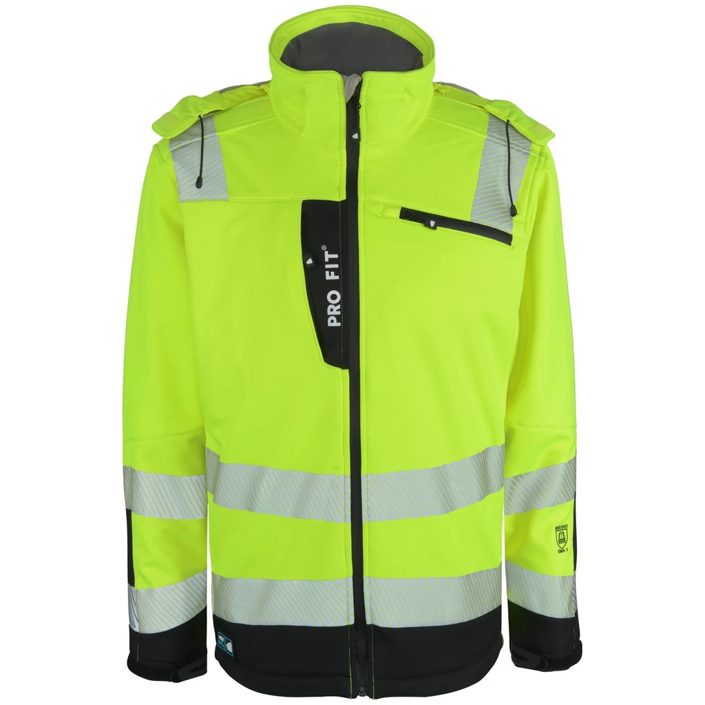 PRO FIT, Winter Warnschutz-Softshelljacke, Schwarz, Neon Gelb, Warnschutz Softshell
